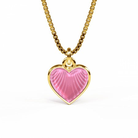 Forgylt emaljehjerte til barn - medium, rosa