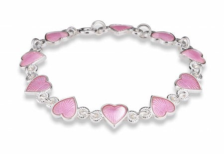 Armlenkje med emaljehjerter - rosa