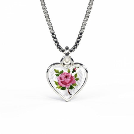 Emaljehjerte til barn - medium, rosemotiv