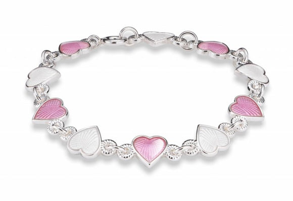Armlenkje med emaljehjerter - rosa og kvit