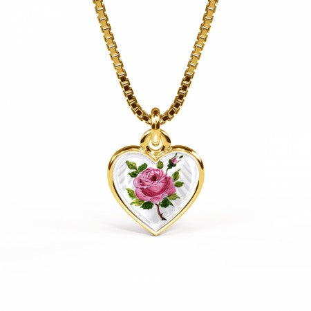 Forgylt emaljehjerte til barn - medium, rosemotiv