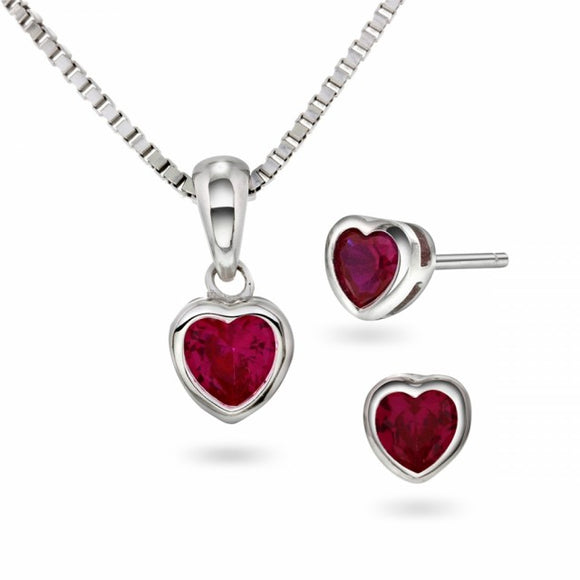 Hjerte-sett med smykke og øyrepynt - rosa cz