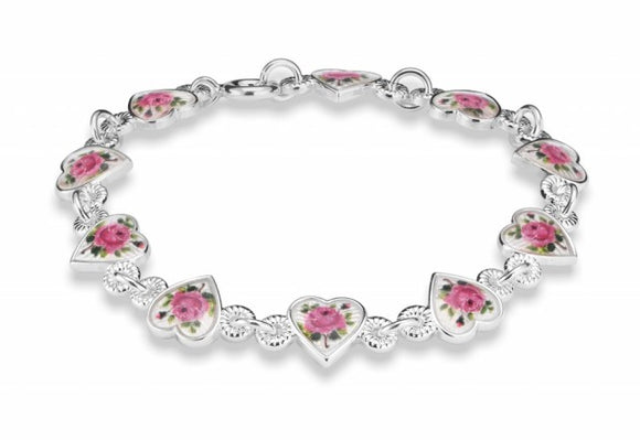 Armlenkje med emaljehjerter - rosemotiv